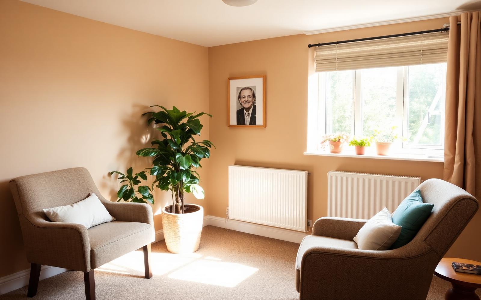 A welcoming, softly lit therapeutic consultation room in Sittingbourne, Kent.